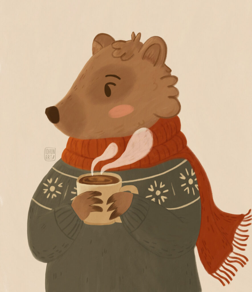 A bear holding a cup
