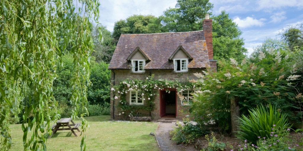 A cottage in the England Countyside. 
